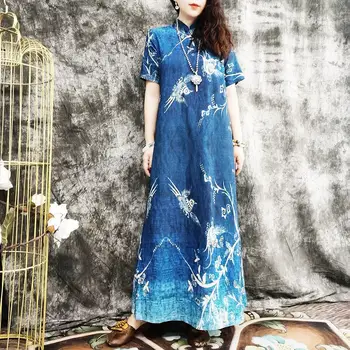 2022 ženske letnik qipao klasični kitajski bombaž perilo qipao dress vintage izboljšano cvet tiskanja obleko orientalski chongsam obleko