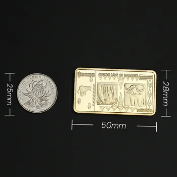 24K Zimbabve 100 Bilijonov Kovanec, Spominski Kovanec Kvadratnih pozlačeni Blok Gold Bar Zlatih Kovancev za Zbiranje pozlačeni Bar