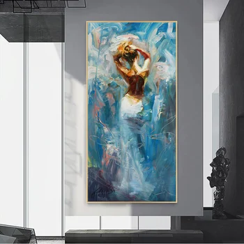 Abstraktna Umetnost Modra Slika Ženska Oljna slika na Platnu Wall Art, Plakati, Tiskanje Stenske Slike za Dnevni Sobi Doma Cuadros Dekor