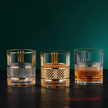 Antični Rim Vrh Luksuzni Zlati Whisky Kristalno Steklo Retro Krog Težka Dnu Vino Cup Domov KTV Žganja XO Konjak Žganje Snifter