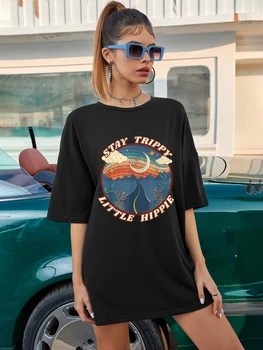 Barvne bivanje trippy malo hipi prevelik tshirt ženske letnik graphic tee majica