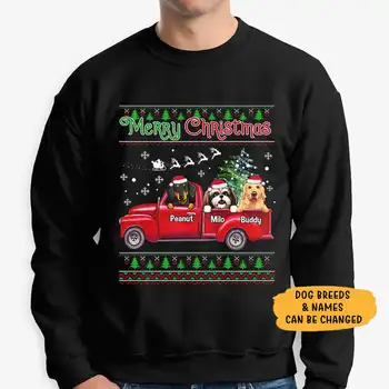 Bombaž Grafični Sweatshirts Dolgo Sleeeve Tiskanja Psi Priložnostne Puloverji Božična Darila za Pasje Ljubitelje Puloverju Vrhovi