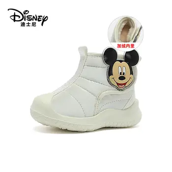 Disney otroška Gleženj Sneg Škornji Mickey Mouse PU Usnje Toplo Plišastih Debelo Dno Rdeče Modri Čevlji Za Otroke Fant Dekleta Velikost 22-32