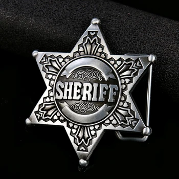 Heksagonova Star Moški Belt Sponke NAS Šerif Značko Belt Sponke za Moške Zahodni Kavboj Kavbojke Pribor, Primeren za 4 cm Širok Pasovi