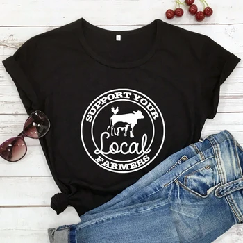 Podpora vaš lokalni kmetje tshirt smešno ženske kratek rokav grafični ljubitelj živali tee majica
