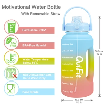 Quifit Steklenico Vode s Slamo 2.2 L 73oz BPA Free Razpoka Dokaz PETG Pitne Jug Motivacijske in Čas Marker za Dnevni Vnos