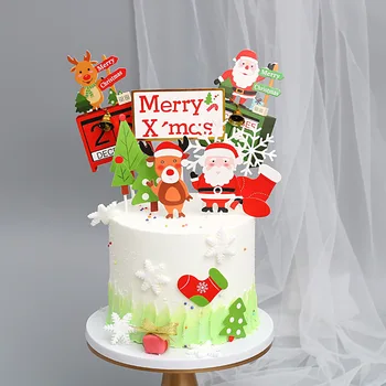 Vesel Božič Torta Pokrivalo Risanka Santa Elk Medenjaki Hiša Torto Dekoracijo Srčkan Jelena Otroci Stranka Dobave Uslug