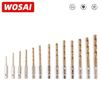 WOSAI 13pcs/Komplet HSS hitroreznega Jekla Hex 1/4 Kolenom 1.5-6,5 mm, Vrtanje BitTitanium Prevlečeni Drill Bit Set Električna Sveder