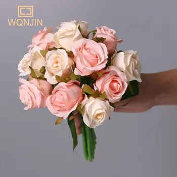 WQNJIN 12 Glave Dvignila Umetno Rose Šopke Simulacije Svile Ponaredek Cvetje, Poročni Dekoracijo ima Cvetje Doma Dekor Flores